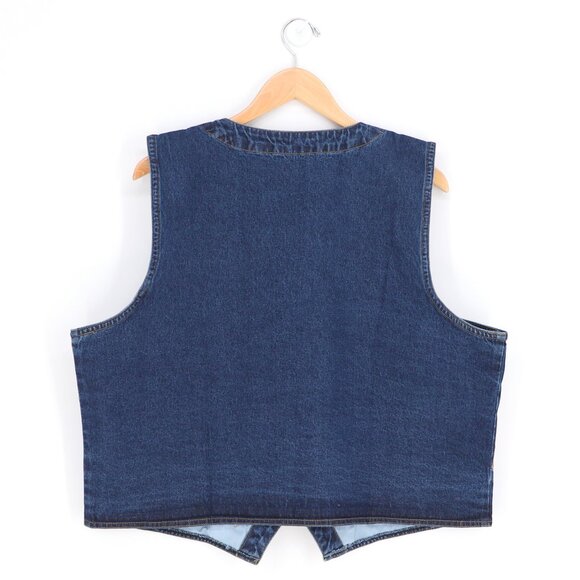 Upcycled Reworked Denim Vest Jacket Animal Safari Print Size XL - Picture 2 of 9